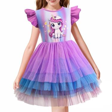Imagem de LQSZ Vestidos de tule para meninas de 3 a 12 anos, B - roxo, 7-8 Anos