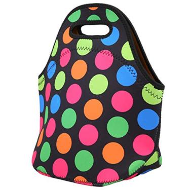 Imagem de Bolsa de lancheira térmica isolada bolsa de lancheira neoprene para acampamento para piquenique Mantenha a comida quente e fresca para o trabalho da escola atividades ao ar livre (Big Color Circle)
