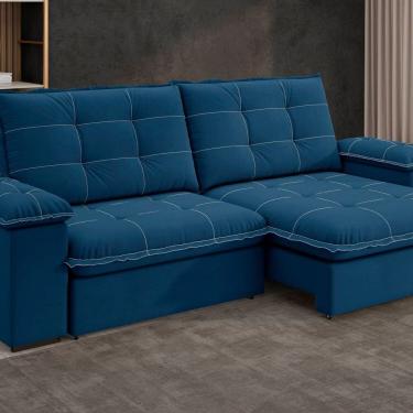 Imagem de Sofá Fofao Premium Slim 2.50 Cm Retrátil e Reclinável 4 Lugares Azul Marinho