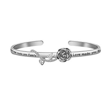 Imagem de HOLLP Bracelete de presente para a filha em lei Made You Family Love Made You My Daughter com flor rosa joia de casamento presente de enteada