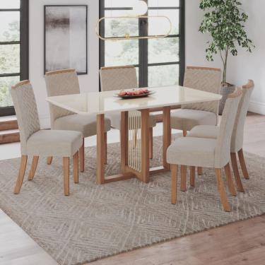 Imagem de Conjunto Sala de Jantar Érika Mesa 160 Cm Canto Arredondado com Vidro 6 Cadeiras Espresso Móveis