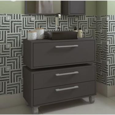 Imagem de Gabinete Suspenso para Banheiro Com Cuba Preta 80cm 1 Basculante e Balcão 2 Gavetas Alice