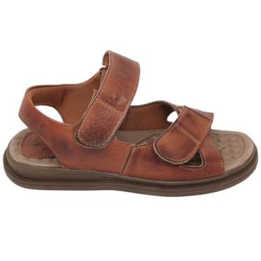 Imagem de Sandália Masculina Aberta de Couro Legítimo Ortopédica Confortável Rajoan 700 Pinhão (Pinhão, BR, Adulto, Numérico, 38)