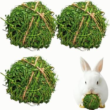 Imagem de Copfeu 3 peças bola de mastigar coelho alfafa moagem pequenos animais atividades brinquedos de mastigar para coelhos, coelhos, hamster, porquinhos-da-índia, gerbils