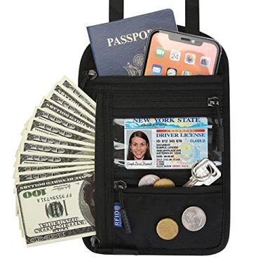 Imagem de Bolsa de viagem para pescoço e passaporte, bolsa transversal para iPhone 13 Pro Max 14 Plus 12 Mini 11/Samsung Galaxy S21 S20 Plus Note 20 S22 S23 Ultra A54 A53 A13 A03s/ Pixel 7 6a (Preto)