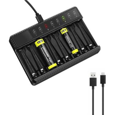 Imagem de Carregador de bateria com 4 pilhas AA e 4 pilhas AAA, carregador de bateria AA AAA, para baterias NI-MH NI-CD AA/AAA, 8 carregadores com visor LED