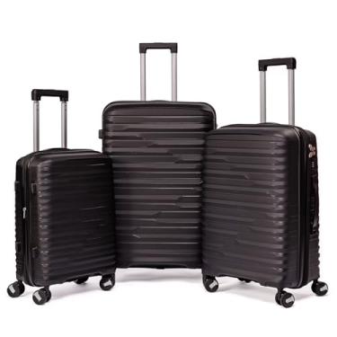 Imagem de Kit De Malas Para Viagem PMG Polipropileno De Bordo 10Kg Anac Pequena, Média 23Kg E Grande 32Kg Para Despachar Rígida Dura 8 Rodas 360 Resistente (PRETO, 3-Peças (P/M/G))