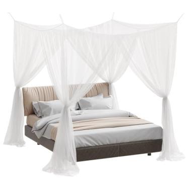 Imagem de Panarciss Mosquiteiro De 4 Cantos Para Cama, Cortinas Dossel Brancas Cama Queen Size King Size, Elegante Pátio Interno E Externo, Tela 87 X 79 98