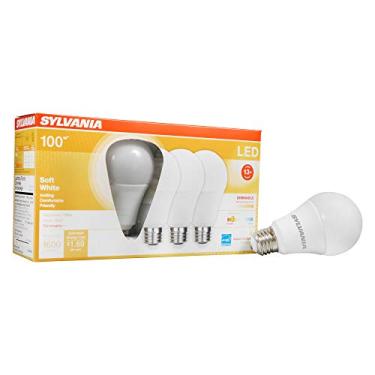 Imagem de Lâmpada LED SYLVANIA, A19, equivalente a 100 W, eficiente 16W, 13 anos, base média, regulável, fosca, 2700K, branco suave - pacote com 4 (40737)