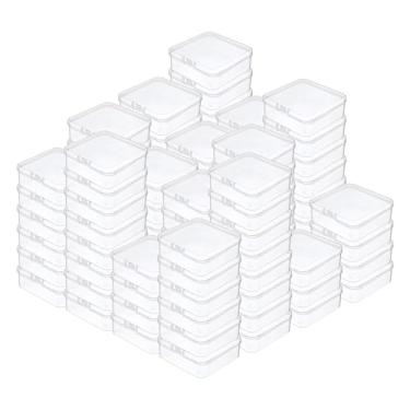 Imagem de Caixa organizadora de contas de plástico transparente com 90 peças, 7,6 x 7,5 x 2,5 cm, pequenas caixas de plástico com tampas articuladas, caixa organizadora de contas transparentes, mini