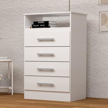 Imagem de Cômoda Gaveteiro 4 Gavetas 100% Mdf Jéssica Acp Móveis Branco/rosa/azul