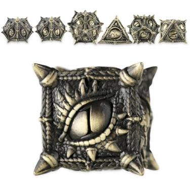 Imagem de Surpass DND dice Set Metal dice Set Polyhedral dice Set for Dungeons & Dragons Game dice Role-Playing dice for Pathfinder Warhammer MTG RPG Board Games d&d dice Set Dragon's Eye Cool Dice (Bronze)