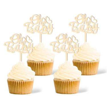 Imagem de Gexolenu 24 Pcs Wooden Oh Baby Cupcake Toppers with Butterfly Boy Girl Birthday Cake Toppers Gender Reveal Cupcake Picks For Baby Shower Kids Birthday Party Cake Decoration Supplies