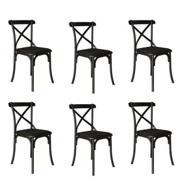 Imagem de Kit 6 Cadeiras Katrina Assento Corano Preto Aço Preto