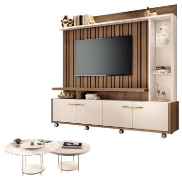 Imagem de Estante Home Theater Titan Off White Castanho E Kit Mesa De Centro Sky Off White - Hb M...