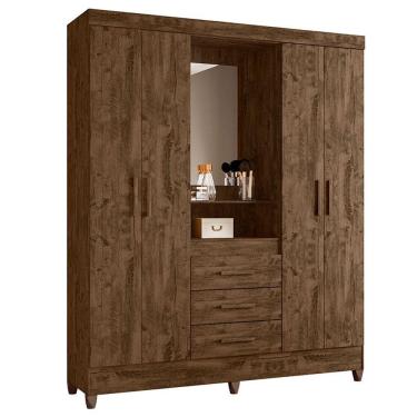 Imagem de Guarda Roupa Casal Capelinha Capri 4 Portas Castanho Wood Com Espelho - Moval