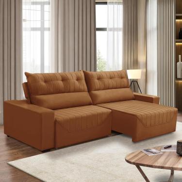 Imagem de Sofá Retrátil e Reclinável 5 Lugares 3,00m Antonella Veludo Terracota Adonai Estofados