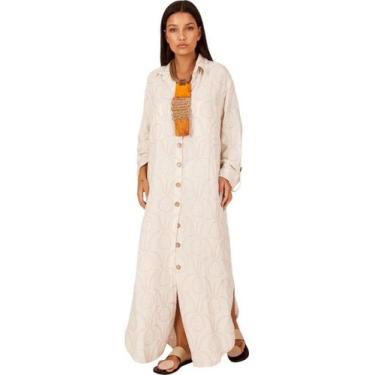 Imagem de Chemise Longo De Linho Amplo Bege Estampado Yacamim N7, G, Bege