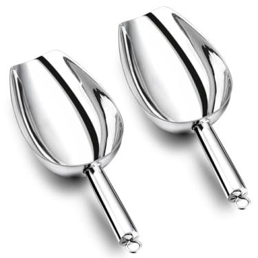Imagem de P&P CHEF Conjunto De 2 Colheres Gelo 355 G, Aço Inoxidável Grande Para Alimentos, Feijão Doce, Farinha Arroz, Pipoca, Cereal, Acabamento Espelhado E Alça Pendurar, Resistente, Lavável Na Máquina Lav
