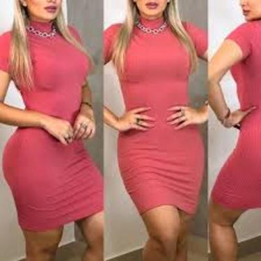 Imagem de Vestido feminino gola alta manguinha malha canelada curto - Filo modas