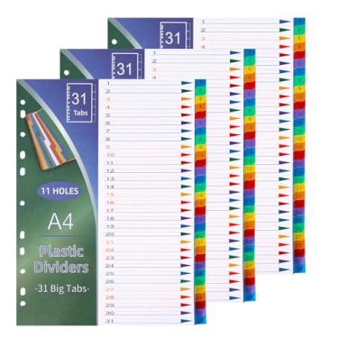 Imagem de komstuon Divisores De Plástico Para Fichário A4 Com 31 Abas - 3 Conjuntos, 1-31 Divisores De Arquivo De Número, Divisores De Fichário Multicoloridos Com Abas, 11 Furos, Serve Na Maioria Dos Fichári