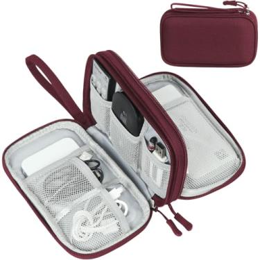 Imagem de Organizador de acessórios eletrônicos FYY, bolsa organizadora de cabos, estojo de viagem impermeável, com duas camadas, bolsa de armazenamento multifuncional para cabos, carregadores, celular e fones, vinho