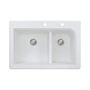 Imagem de Transolid RTDJ3322-01-CE Radius Granito 2 Orifícios Pia de Cozinha Dupla Bacia, 80 x 52 x 22 cm, Branco