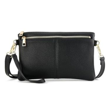 Imagem de ZOOEASS Bolsa transversal pequena com zíper triplo, bolsa leve, couro vegano, bolsa de pulso, inclui ombro ajustável, Preto