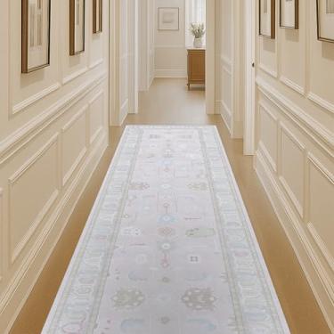 Imagem de Fame Living Tapete de corrida rosa Oushak, corredores modernos, turco, eclético, floral, pastel, lavável, tapetes pequenos, corredor curto para corredor, entrada, lavanderia, hall de entrada, cozinha