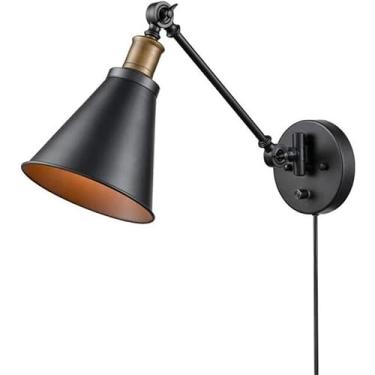 Imagem de Lâmpada De Parede De Braço Oscilante Regulável Cabo De Plug-in Industrial Wall Scoe, Preto D Tique Luz De Parede De Braço Oscilante De Latão Futiol Scoe, Luminárias De Quar, Black