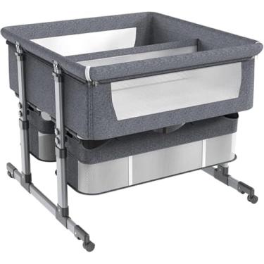 Imagem de Cama De Bebê Para Bebês Gêmeos, Berço Para Bebês, Berço Com Cesta De Armazenamento, Cama De Bebê Portátil Com Lavatório, Mesa De Cabeceira Anti-emese Ajustável Em Altur, B