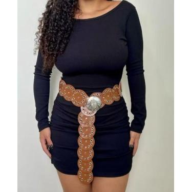 Imagem de Cinto Feminino Country Boho Bola Redonda Linha Premium Fivela niguel -