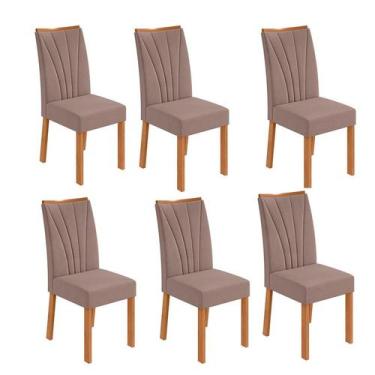 Imagem de Conjunto com 6 Cadeiras Apogeu Suede Bege e Amêndoa - Modern