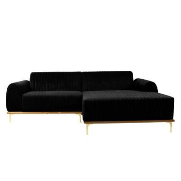 Imagem de Sofá 3 Lugares Molino com Chaise Direito Veludo Grafite e Dourado - Mo