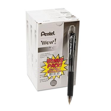 Imagem de Pentel BK440ASWUS WOW! Caneta esferográfica retrátil, 1 mm, corpo preto, tinta preta, pacote com 36