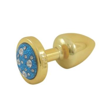 Imagem de Plug Anal Dourado em ABS com Pedra Cravejada em Strass Azul - HARD Plu