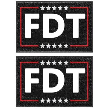 Imagem de Pacote com 2 adesivos anti-Trump Anti MAGA FDT Donald Trump 86 47 patch bordado gancho militar para bonés bolsas coletes uniformes militares