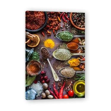 Imagem de NHLDZYH Tela decorativa cozinha, arte vintage especiarias coloridas, arte de parede quadros para sala de estar quarto cozinha. A-15, 60 x 90 cm, moldura interna