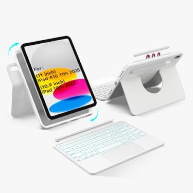 Imagem de accrosoo Para iPad de 10 polegadas, 10ª geração 2022, suporte rotativo de 360° e destacável para retrato e paisagem, touchpad multigestos, ângulo de 0 a 170°, capa de teclado magnético de proteção