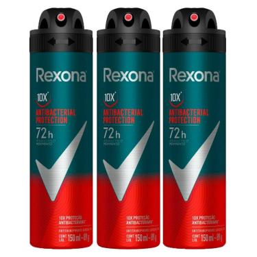 Imagem de Kit 3 Desodorante Rexona Antibacterial Protection Men Aerosol Antitranspirante 72h 150ml