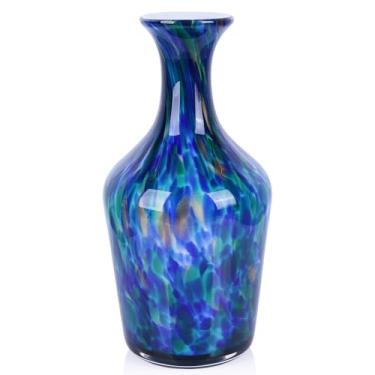 Imagem de Vaso de vidro soprado à mão de 31 cm de altura – vaso de flores decorativo bonito azul-petróleo, decoração de casa de fusão vintage moderna, vasos de vidro murano coloridos para centros de mesa, sala