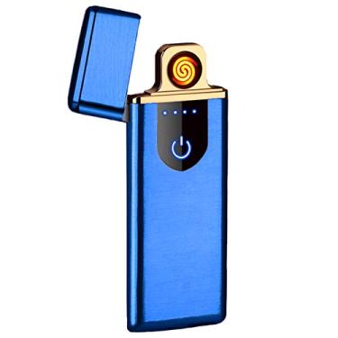 Imagem de Isqueiro elétrico, isqueiro recarregável USB, arco duplo de plasma, metal à prova de vento sem chama, incenso, acampamento (azul)