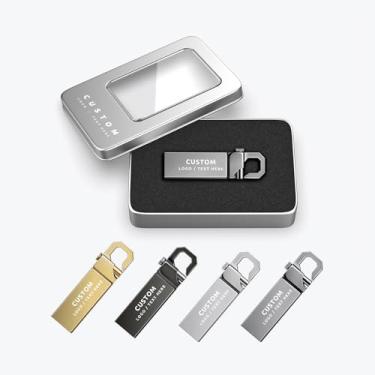 Imagem de Pen drive USB personalizado, pacote com 100 unidades de polegar personalizadas USB 2.0, pen drive com gancho, ideal para negócios, educação, corporações, fotografia e estúdios de música (64 GB, com