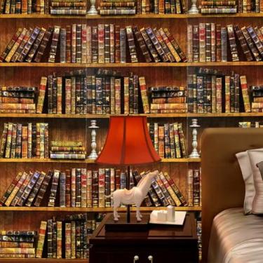 Imagem de ESSMOKO Estante de livros retrô estilo francês autoadesivo papel de parede de PVC decoração de fundo adesivo de móveis