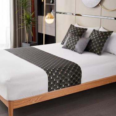 Imagem de Cachecol de corredor de cama de hotel, colchas, decoração de cama geométrica macia, protetor de cama para quarto de casamento, quarto de casamento, cama king size - preto | 50 x 180 cm para cama de