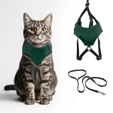 Imagem de Peitoral e coleira para gatos A1HC à prova de fuga – Colete macio ajustável, malha confortável e tiras longas com bolso para etiqueta de ar, fácil controle, arnês de caminhada seguro para gatos e