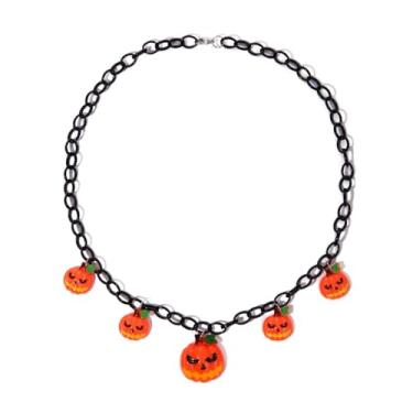 Imagem de Kokoma Colar com pingente de abóbora para mulheres, colar de corrente preta, gargantilha empilhável ajustável, bijuteria de fantasia de Dia das Bruxas