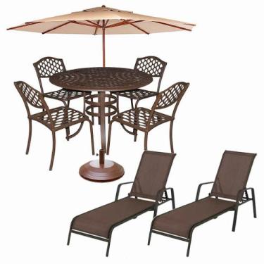 Imagem de Kit para Piscina e Jardim com Mesa 4 Cadeiras com Ombrelone e 2 Espreg