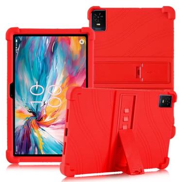 Imagem de ATOOZ Capa para tablet TCL Tab 10 NXTPAPER 5G 10,4 polegadas 2025 (9199S) com suporte para PC, capa infantil de silicone macio para tablet TCL Tab 10 Gen 2 (8196G/8496G) 10,4 polegadas (vermelho)