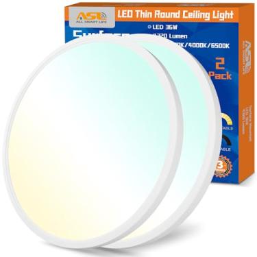 Imagem de Allsmartlife Luz de teto LED embutida pacote com 2, 40.1 cm 32W 4320lm luz de teto LED regulável, 3000K/4000K/6500K, luminária LED redonda para lavanderia, corredor
